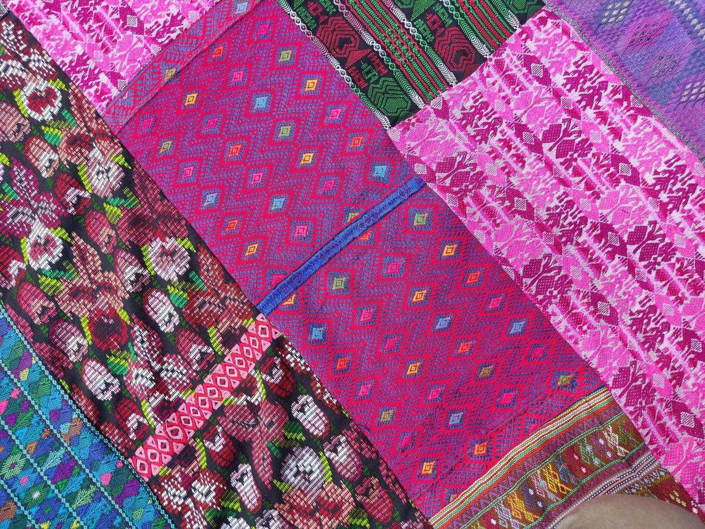 Guatemalan multicolor PATCHWORK QUILT Huipil throw