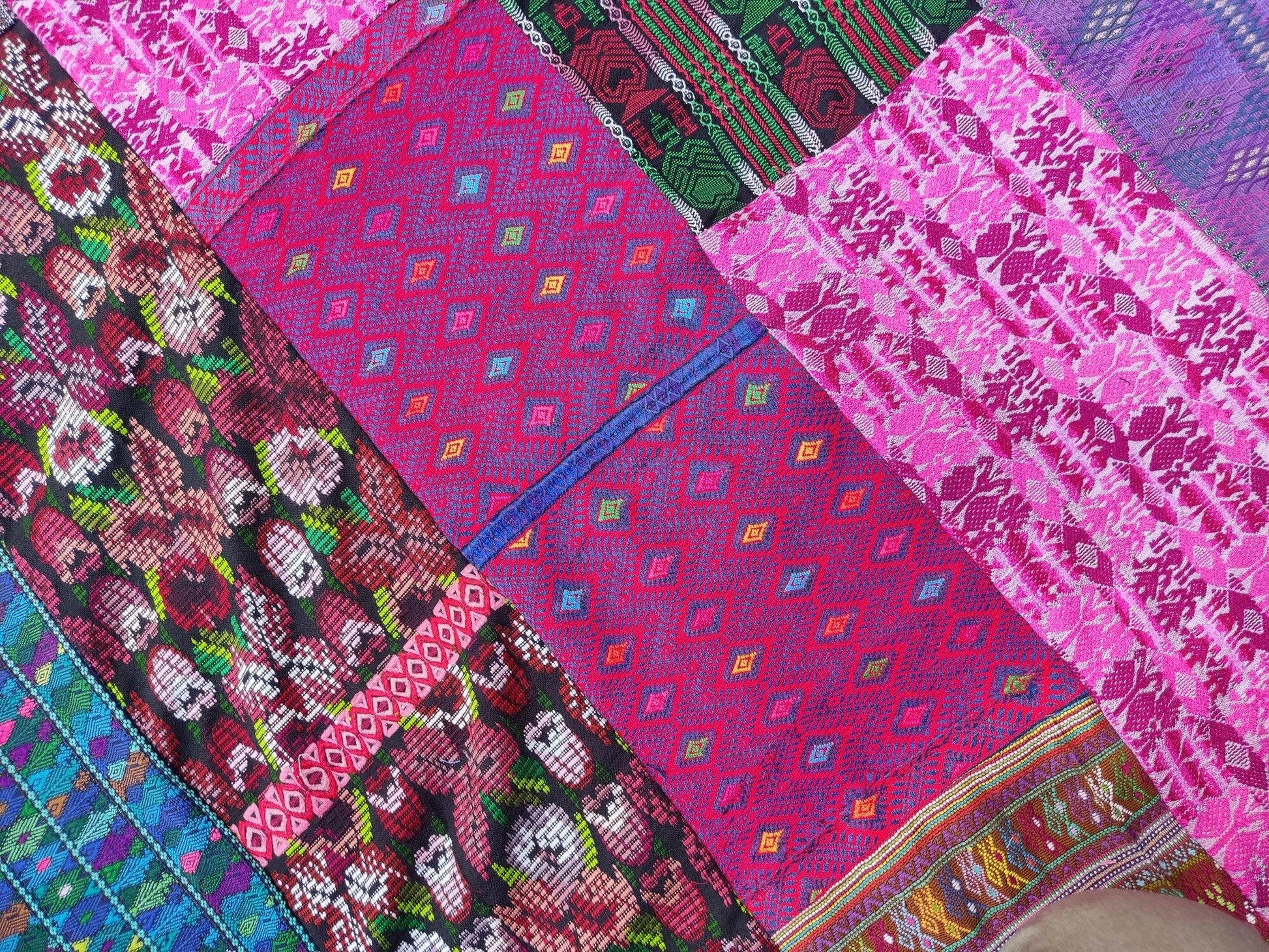 Guatemalan multicolor PATCHWORK QUILT Huipil throw