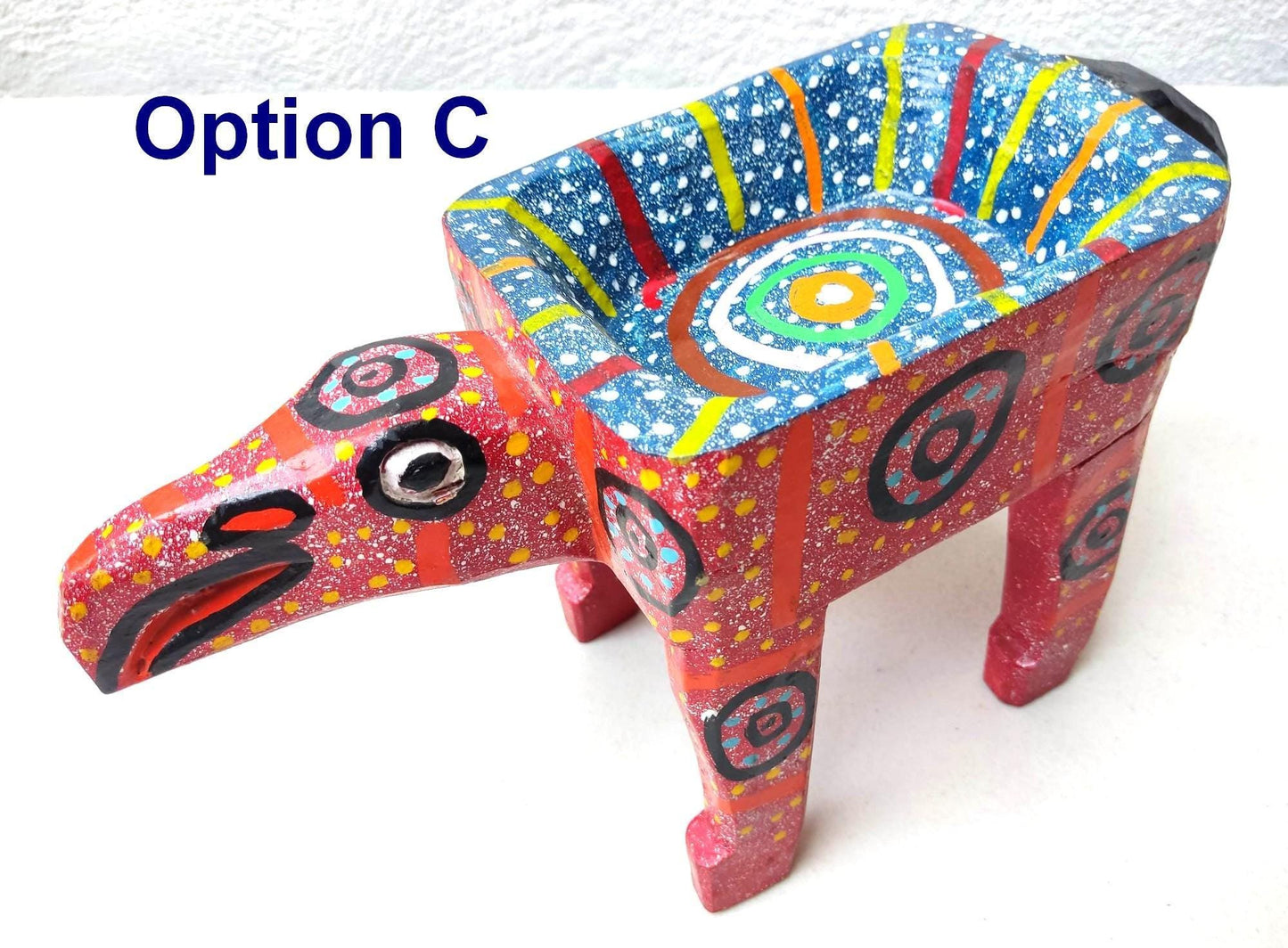 Guatemalan WOODEN HANDPAINTED Bowl Holder Planter Made in Nahuala