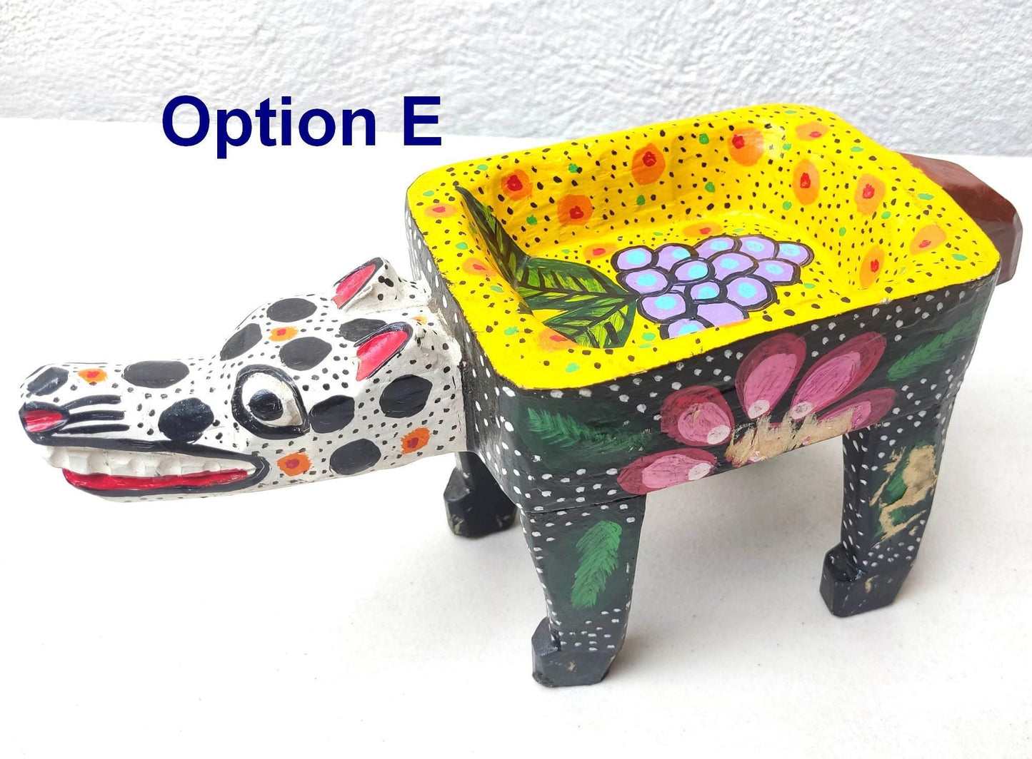 Guatemalan WOODEN HANDPAINTED Bowl Holder Planter Made in Nahuala