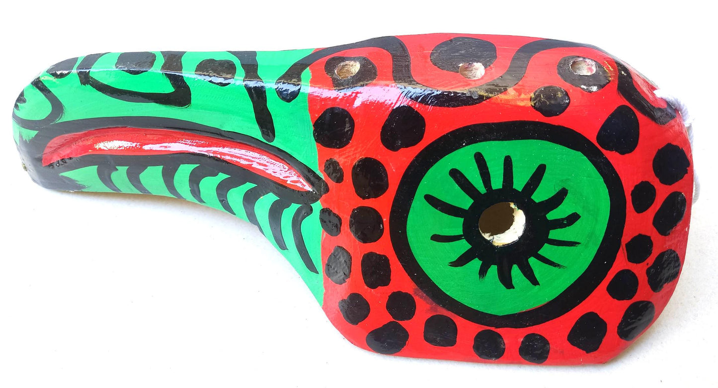 Guatemalan WOODEN HANDPAINTED MASK made in Nahuala -Mayan Paradise Bird patterned