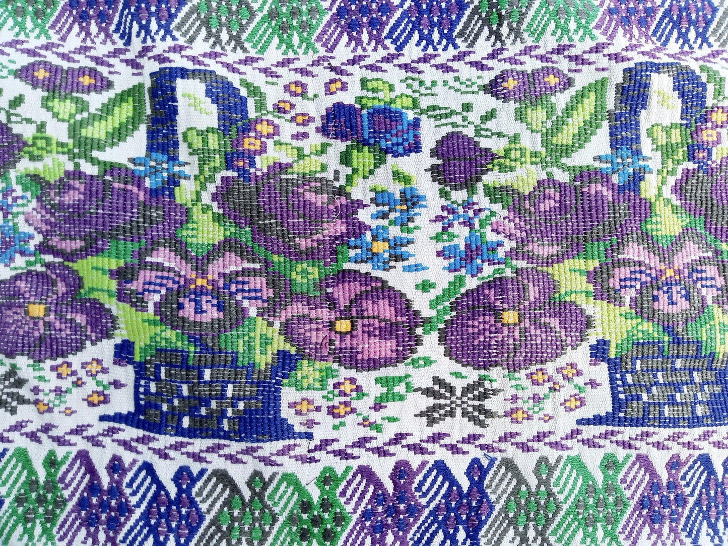 Guatemalan multicolor Patchwork Quilt -Blue birds embroidery- huipil throw