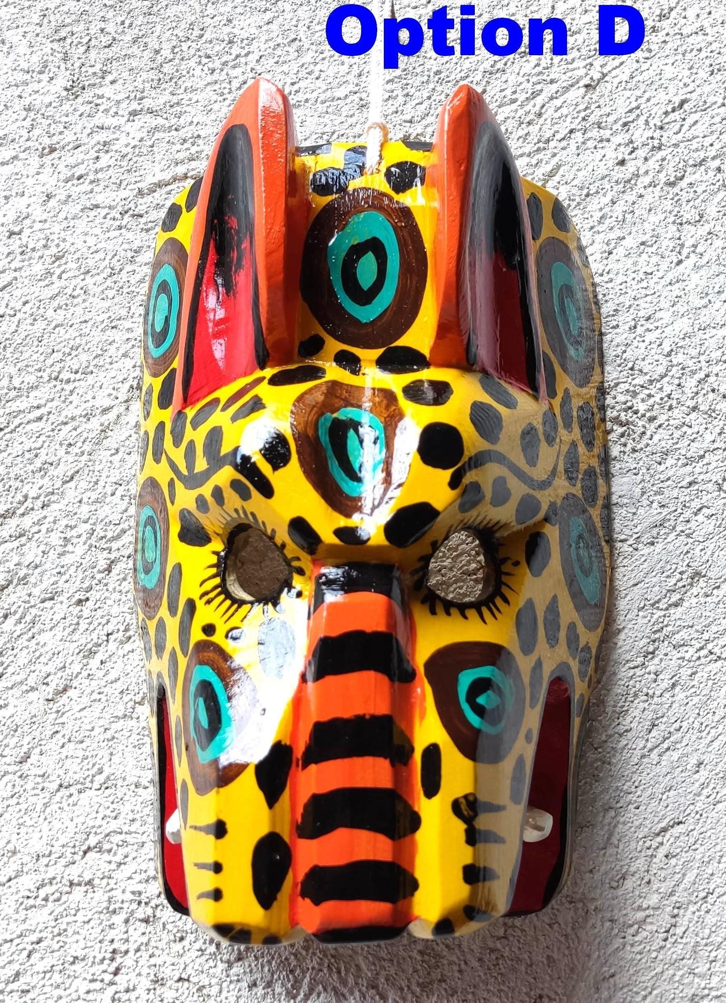 Hand-Painted Pinewood JAGUAR Carved Mask from Guatemala Made in NAHUALA