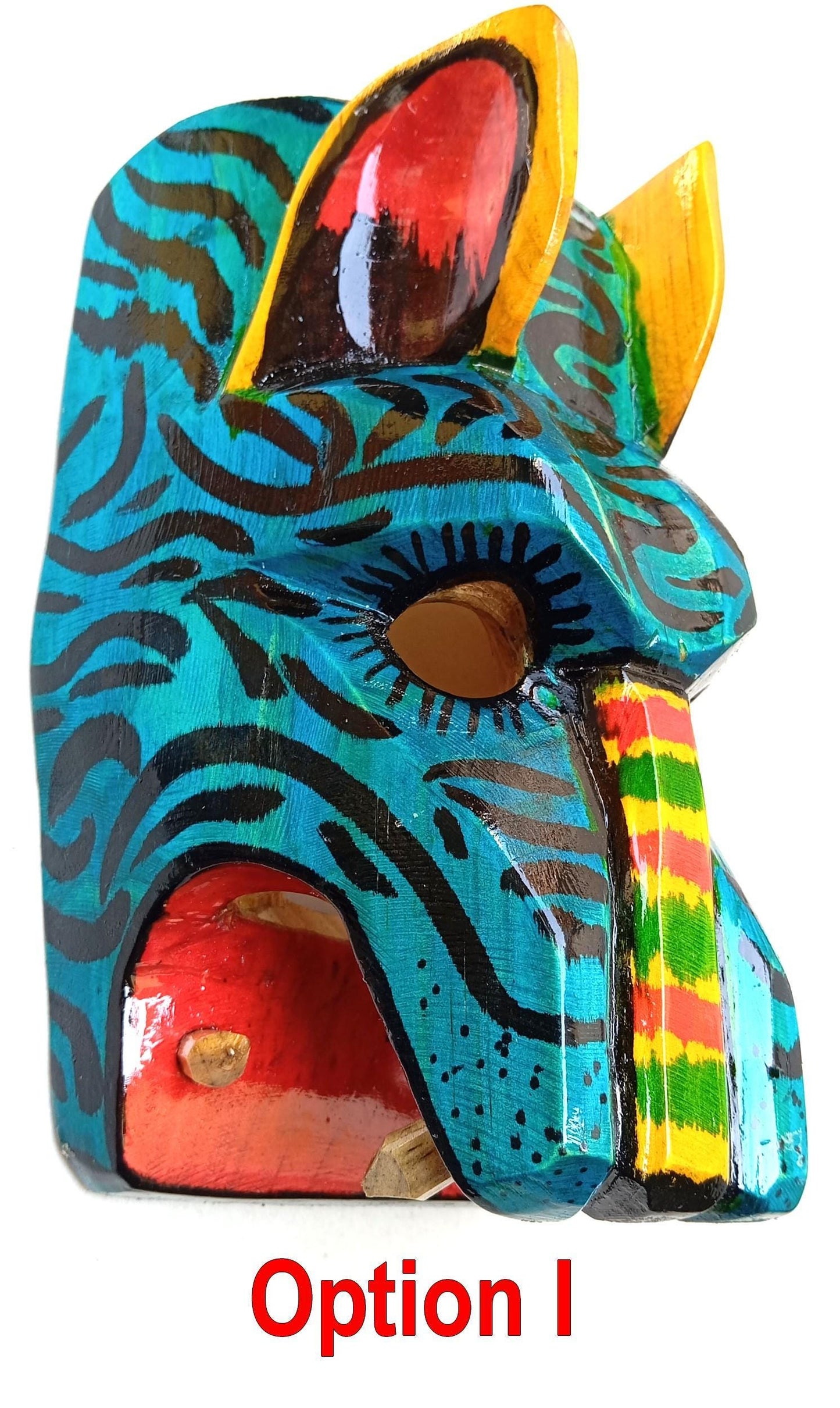 Hand-Painted Pinewood JAGUAR Carved Mask from Guatemala Made in NAHUALA