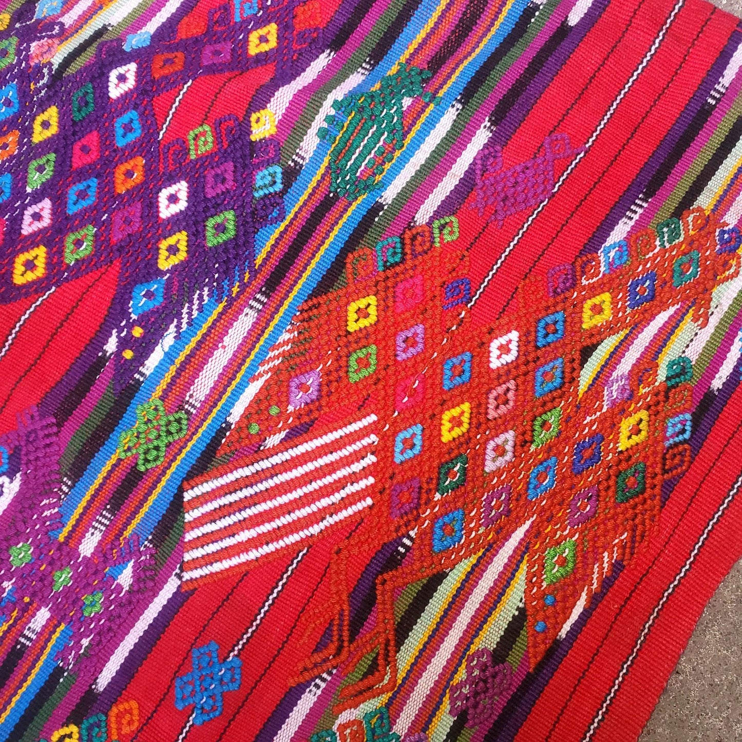 Vintage Guatemalan Red HORSES and EAGLES TSUTE - Chichicastenango Tablecloth - Throw