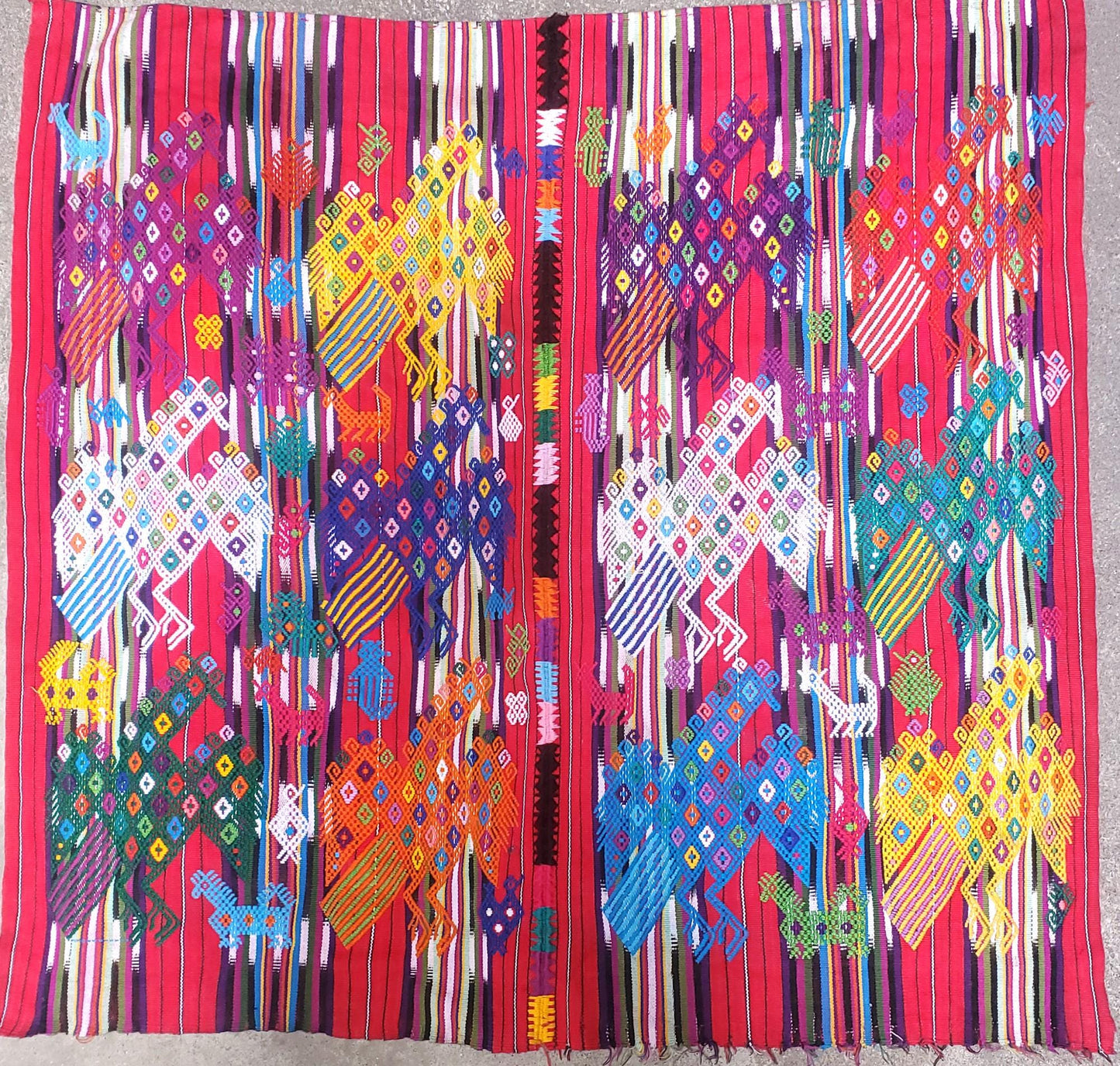 Vintage Guatemalan Red HORSES and EAGLES TSUTE - Chichicastenango Tablecloth - Throw
