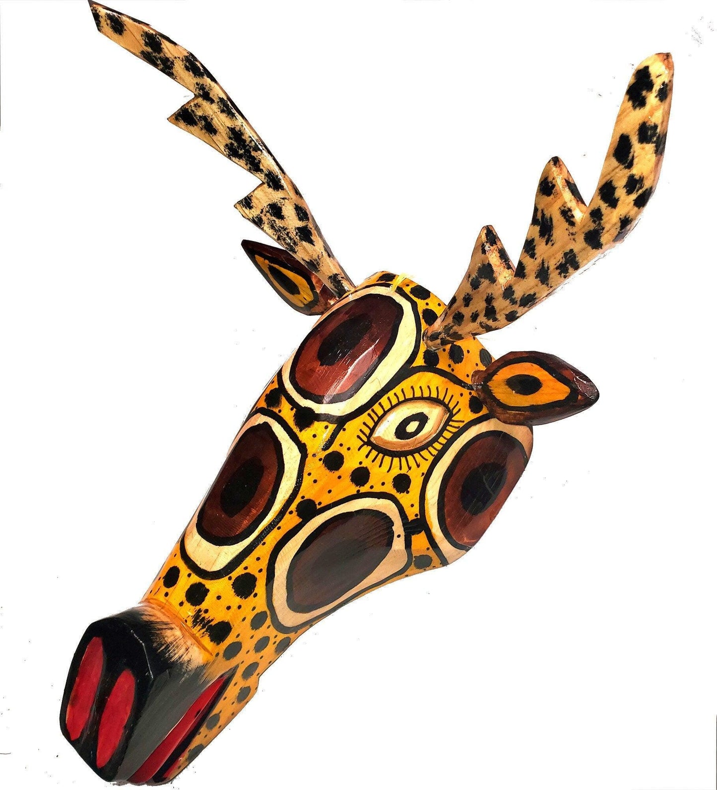 Hand-Painted Pinewood Deer Mask from Guatemala