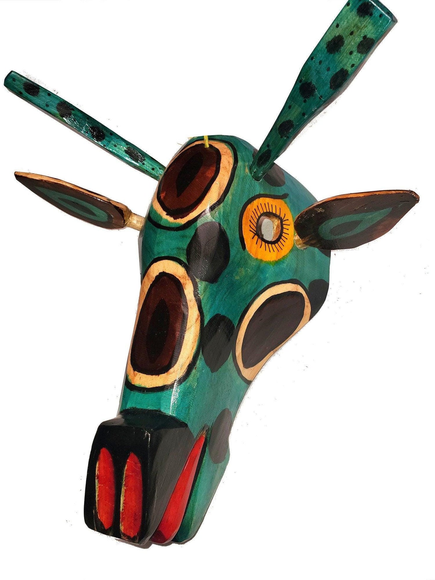 Hand-Painted Pinewood Deer Mask from Guatemala