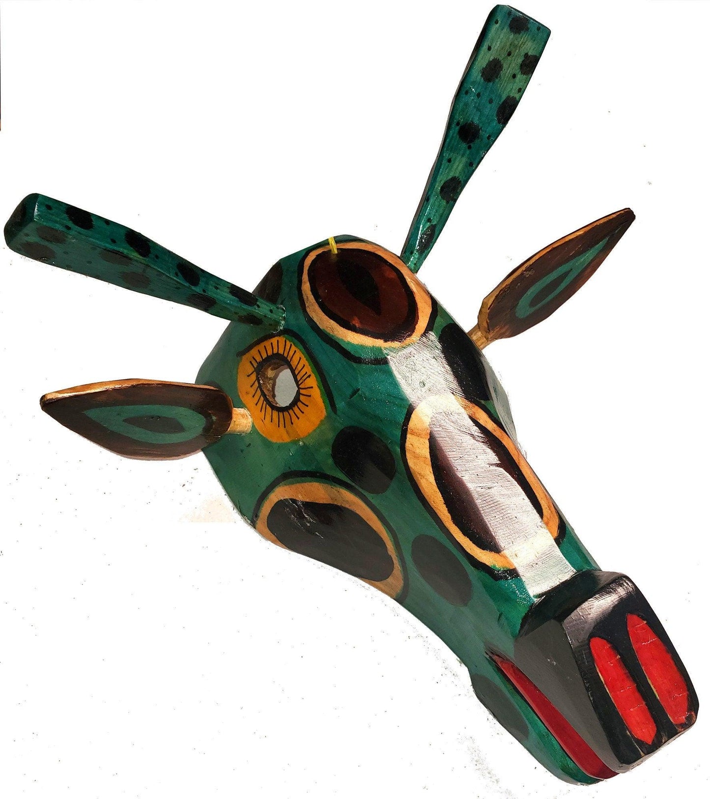 Hand-Painted Pinewood Deer Mask from Guatemala
