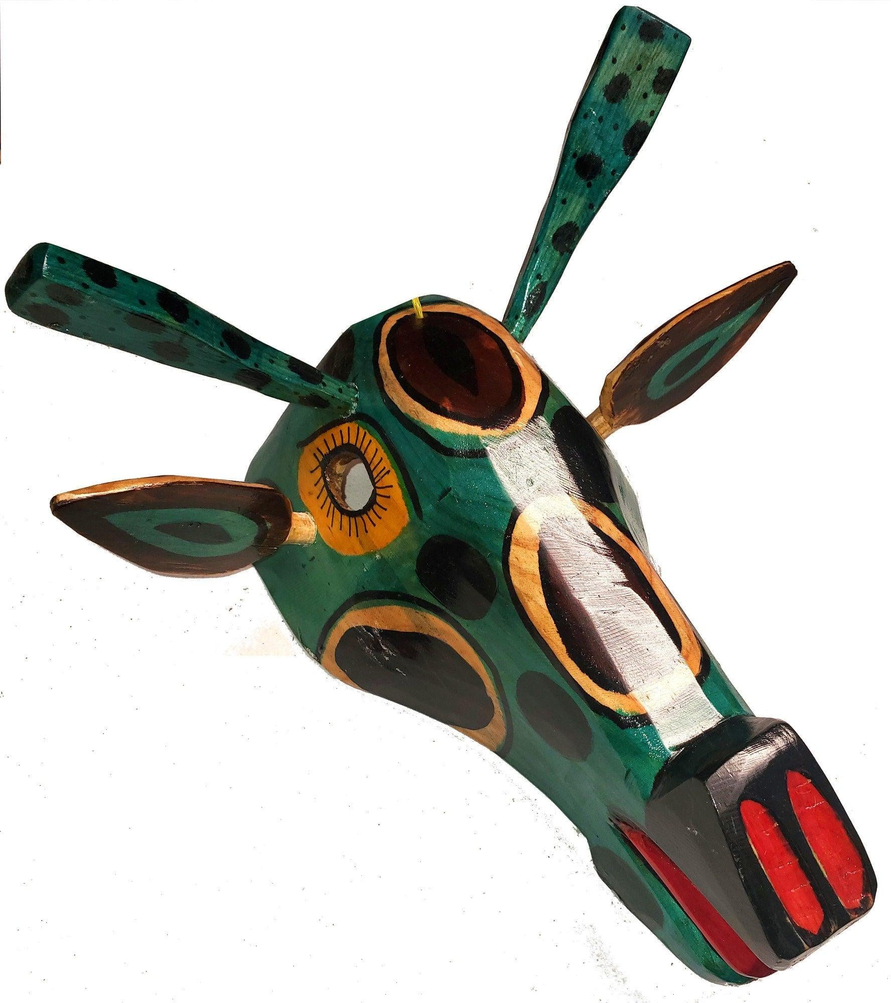 Hand-Painted Pinewood Deer Mask from Guatemala