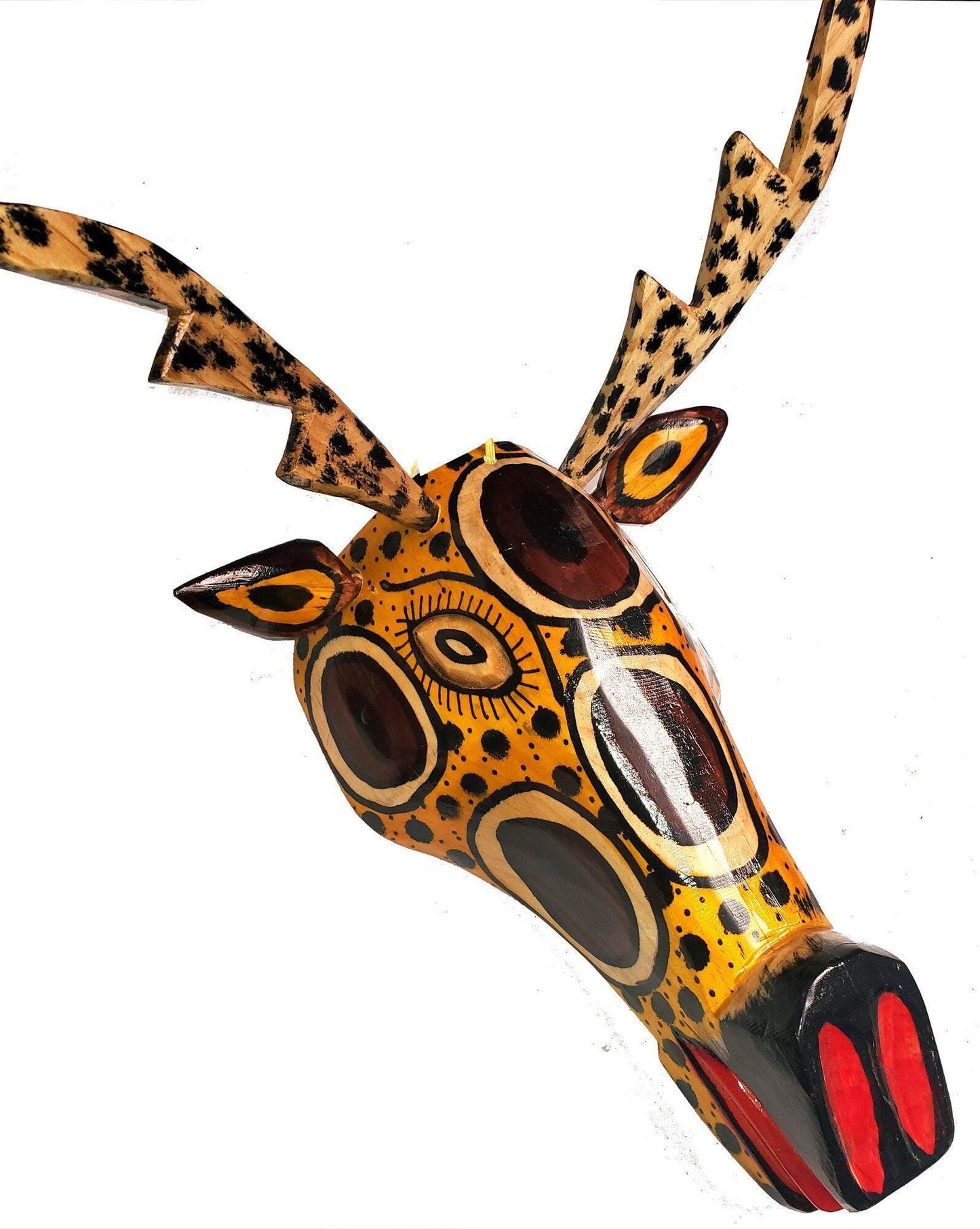 Hand-Painted Pinewood Deer Mask from Guatemala