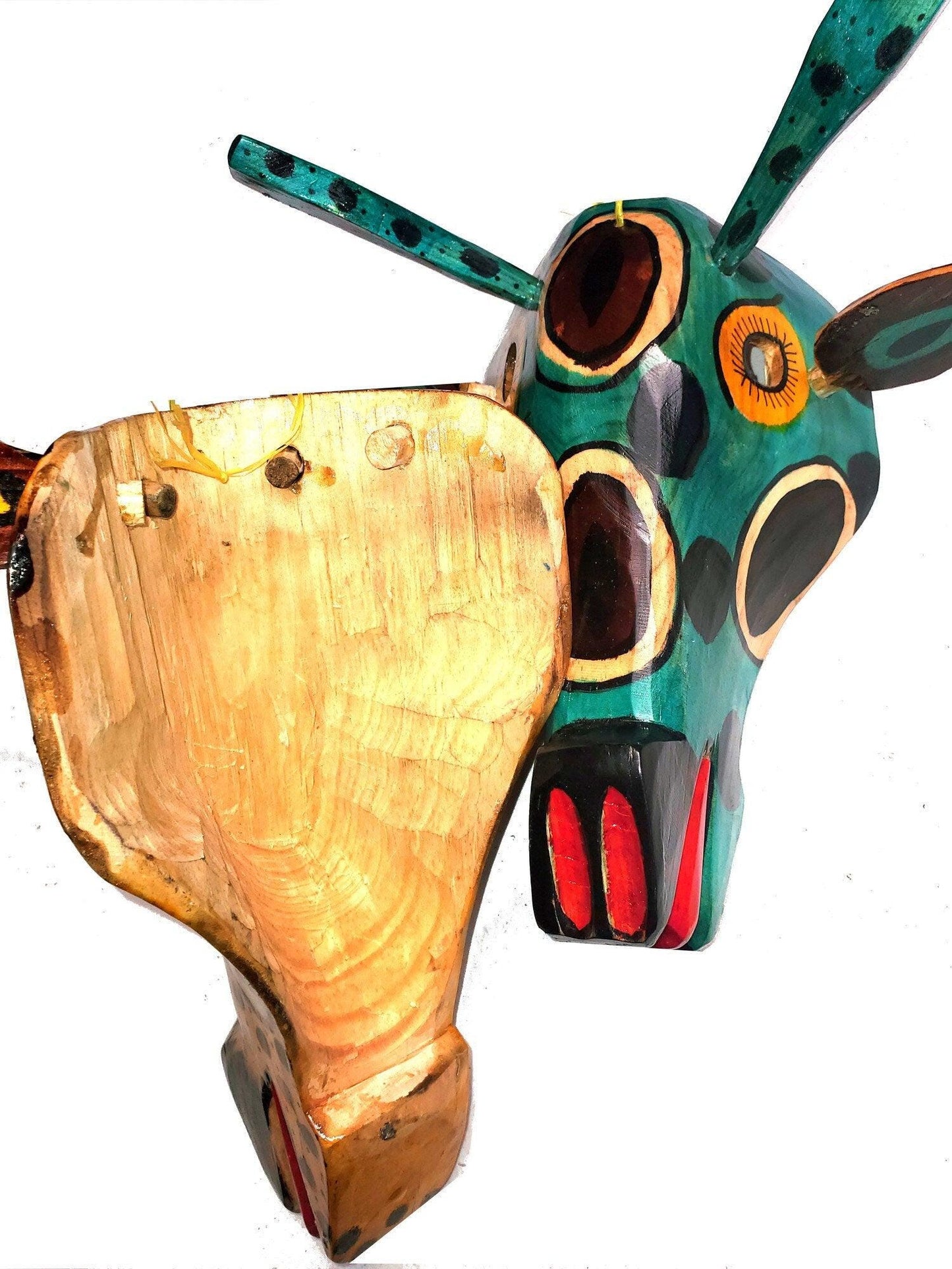 Hand-Painted Pinewood Deer Mask from Guatemala