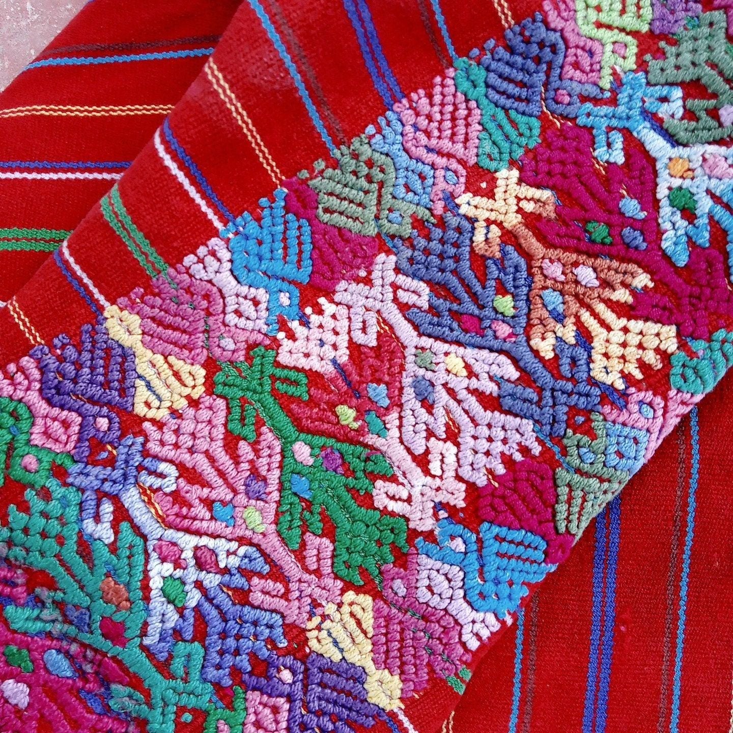 Vintage Guatemalan Unique Handmade Weaved Cotton RED Color -Mayan ROOSTERS Santo Domingo XENACOJ huipil-