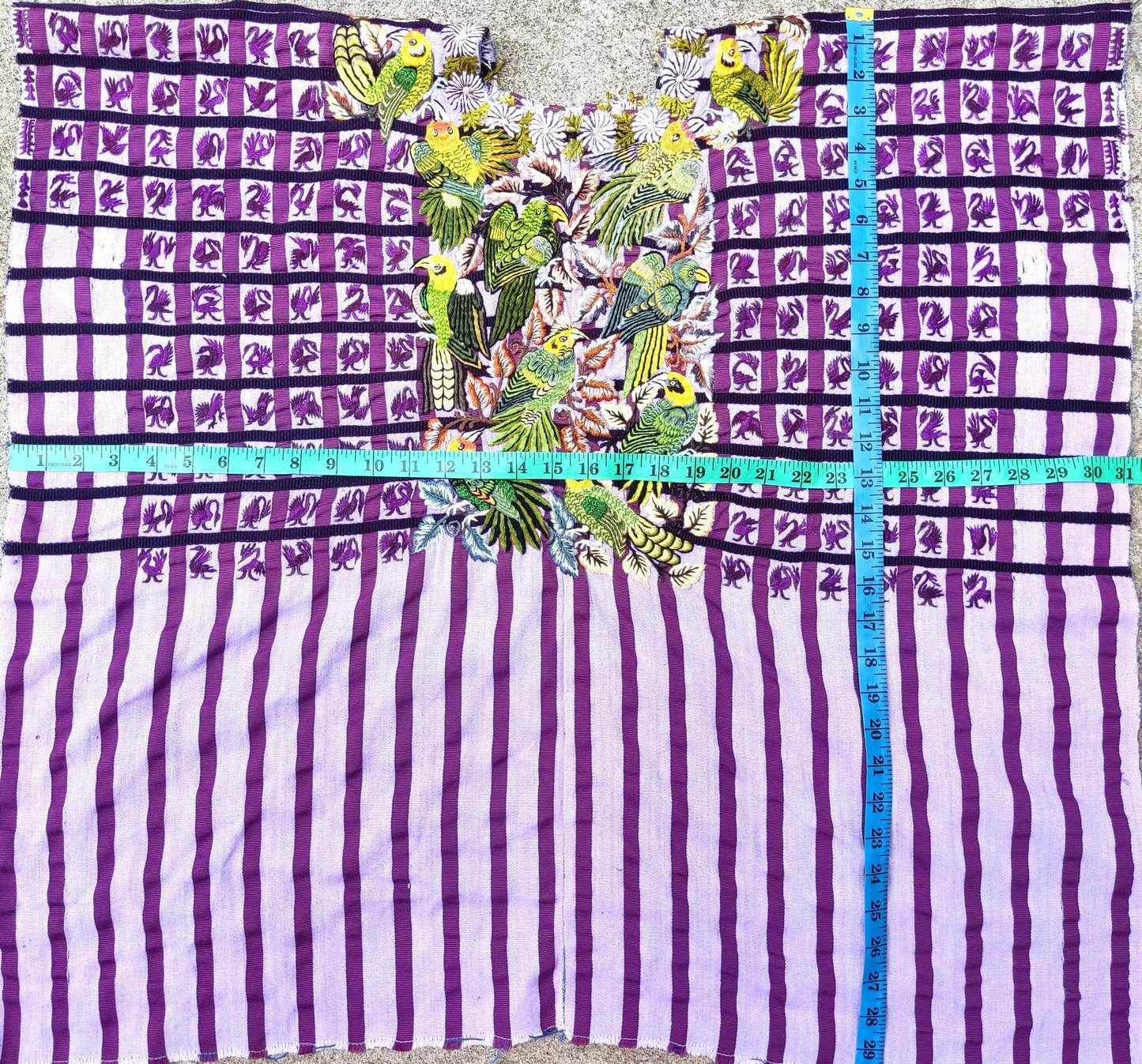 Vintage handmade embroidered Santiago ATITLAN huipil cotton wall decor tapestry -PARROT family-