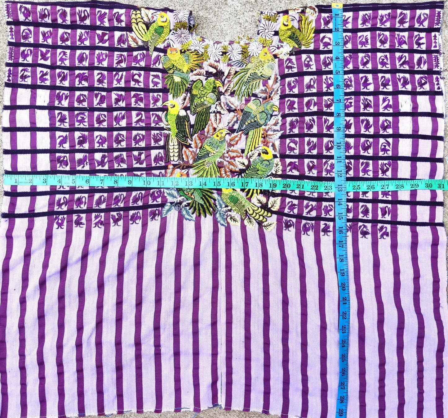 Vintage handmade embroidered Santiago ATITLAN huipil cotton wall decor tapestry -PARROT family-