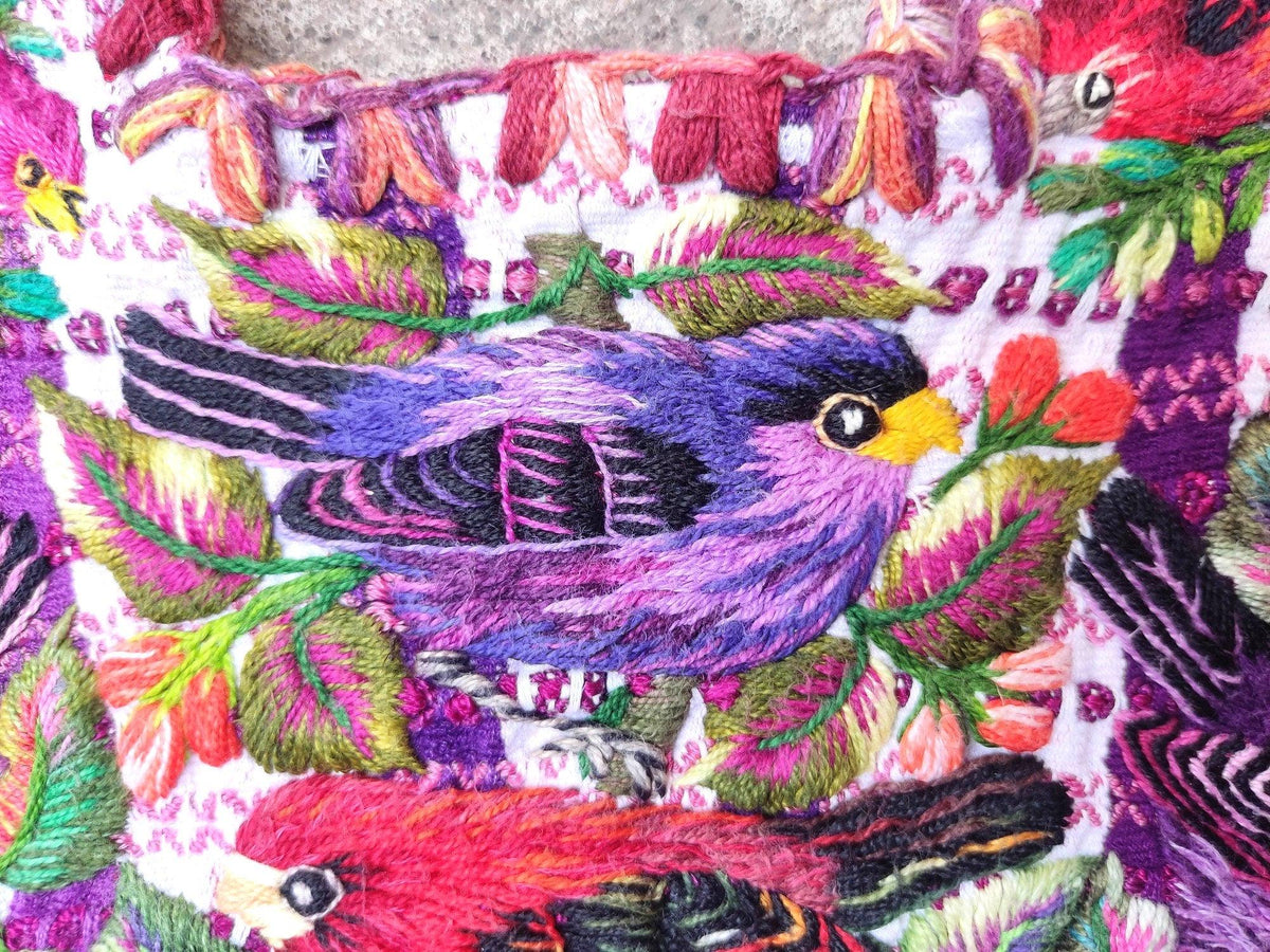 Vintage handmade embroidered birds Santiago Atitlan huipil cotton wall decor tapestry 209