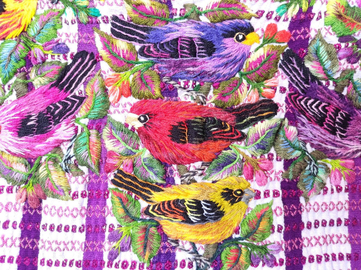 Vintage handmade embroidered birds Santiago Atitlan huipil cotton wall decor tapestry 209