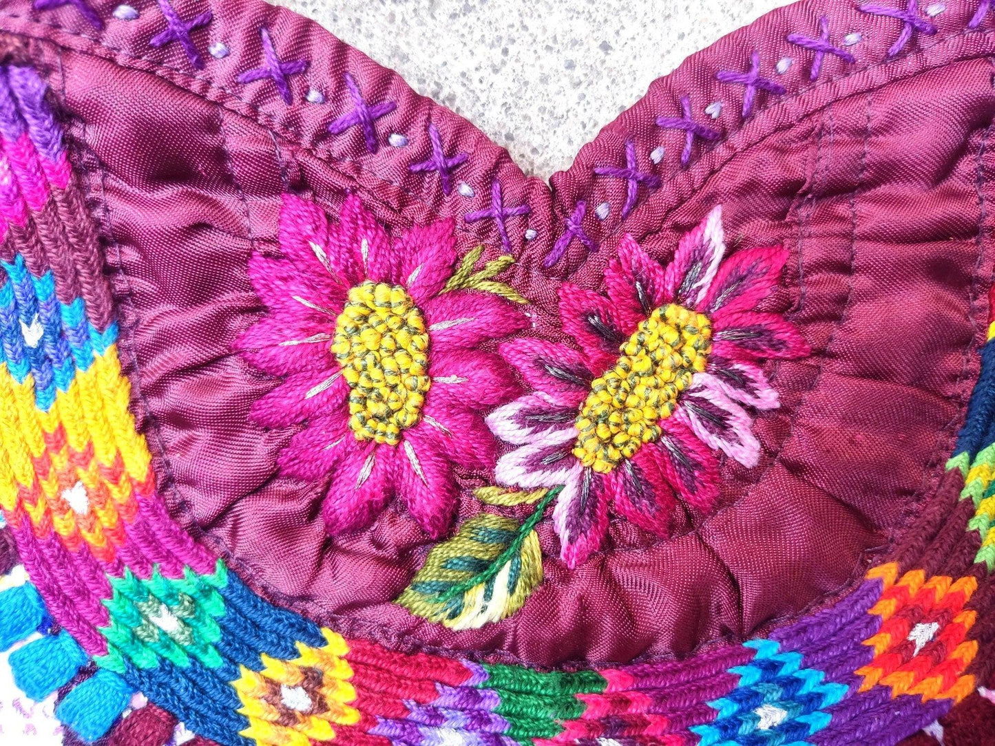 Vintage Handmade EMBROIDERED Rombus An Flowers SANTIAGO ATITLAN huipil cotton wall decor tapestry 211