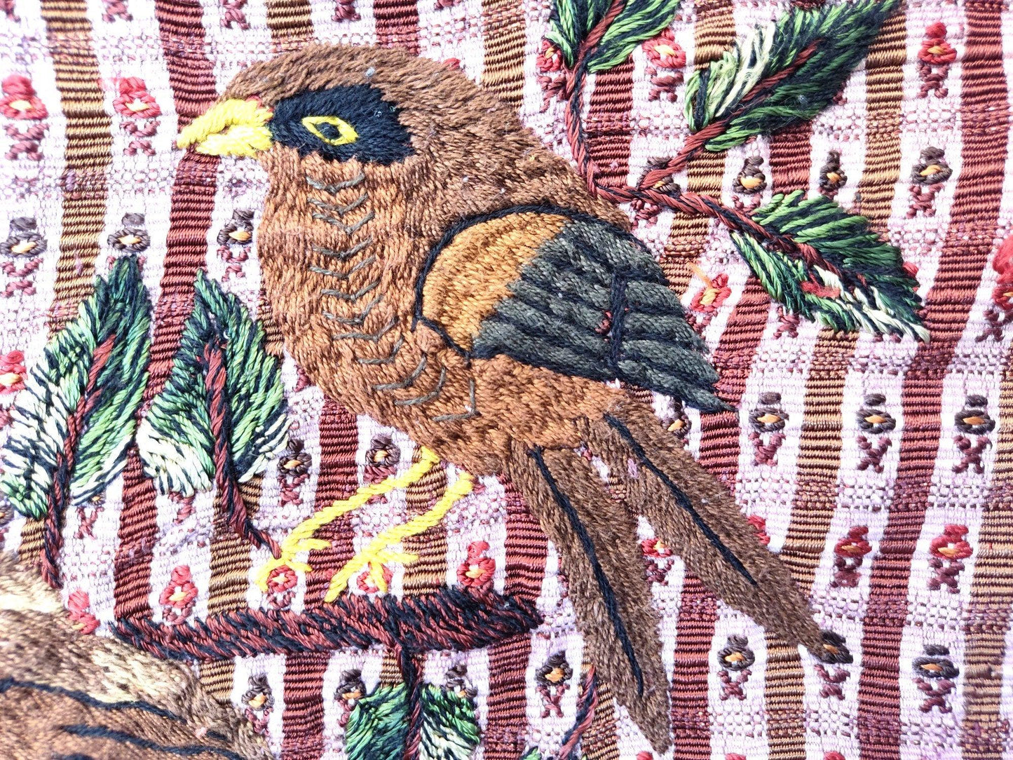 Vintage handmade embroidered birds Santiago Atitlan huipil cotton wall decor tapestry
