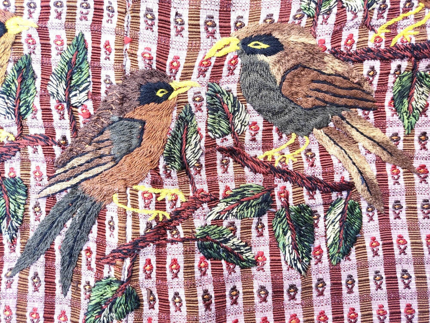 Vintage handmade embroidered birds Santiago Atitlan huipil cotton wall decor tapestry