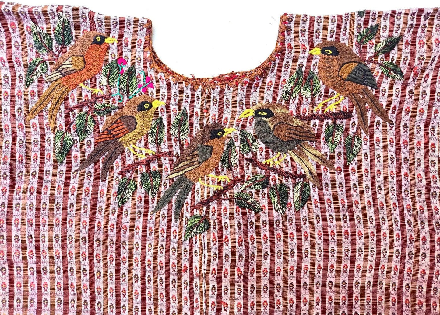 Vintage handmade embroidered birds Santiago Atitlan huipil cotton wall decor tapestry