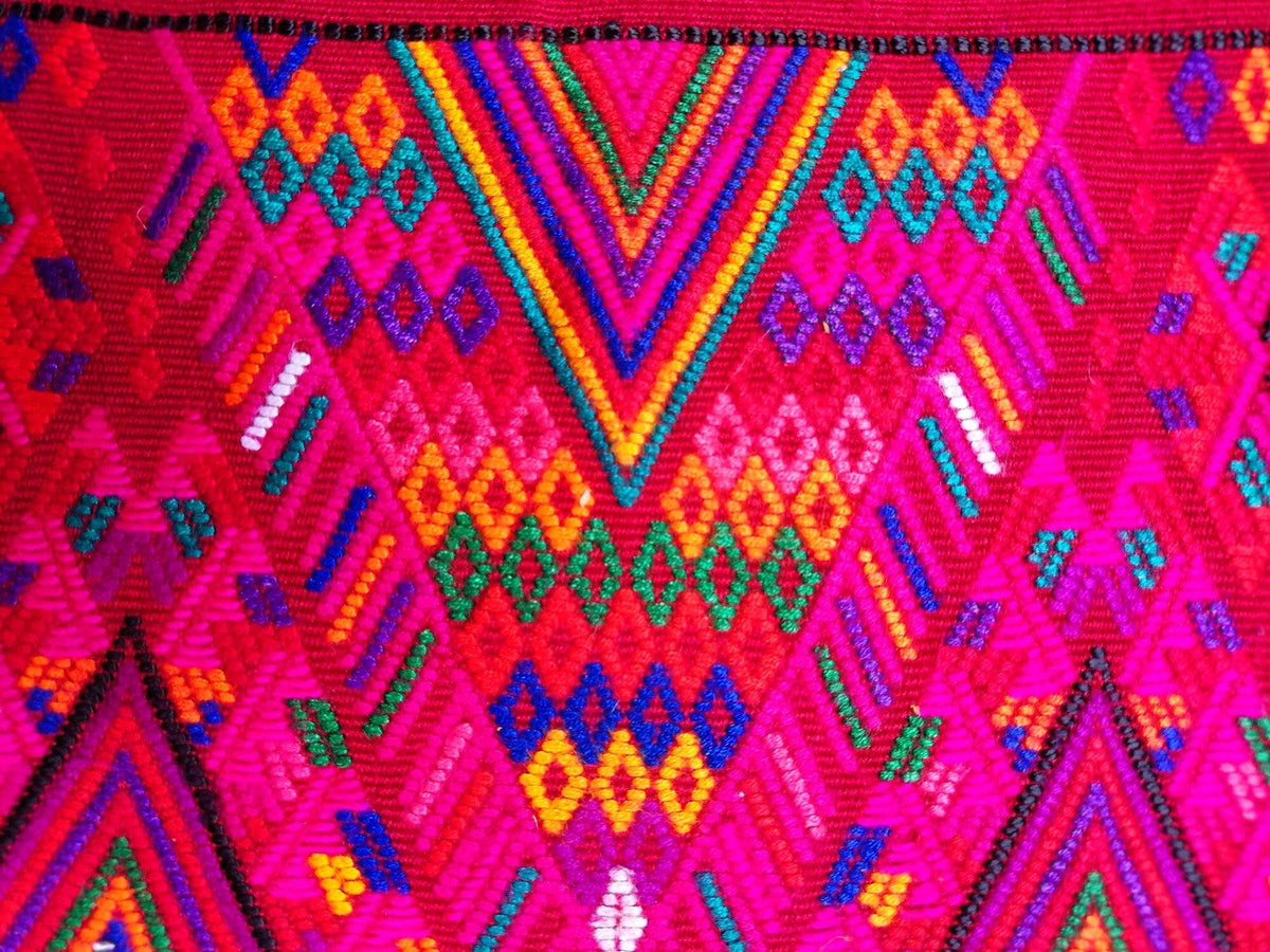 Guatemalan unique handmade Red CHICHICASTENANGO weaved cotton huipil - Mayan rombus motives-