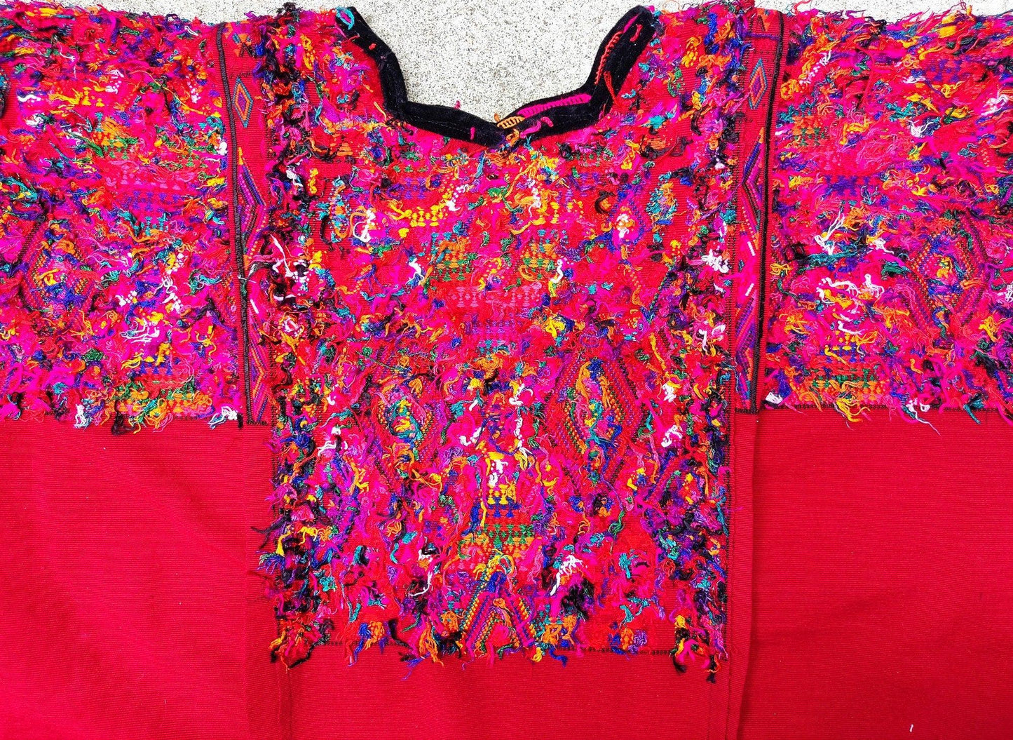 Guatemalan unique handmade Red CHICHICASTENANGO weaved cotton huipil - Mayan rombus motives-