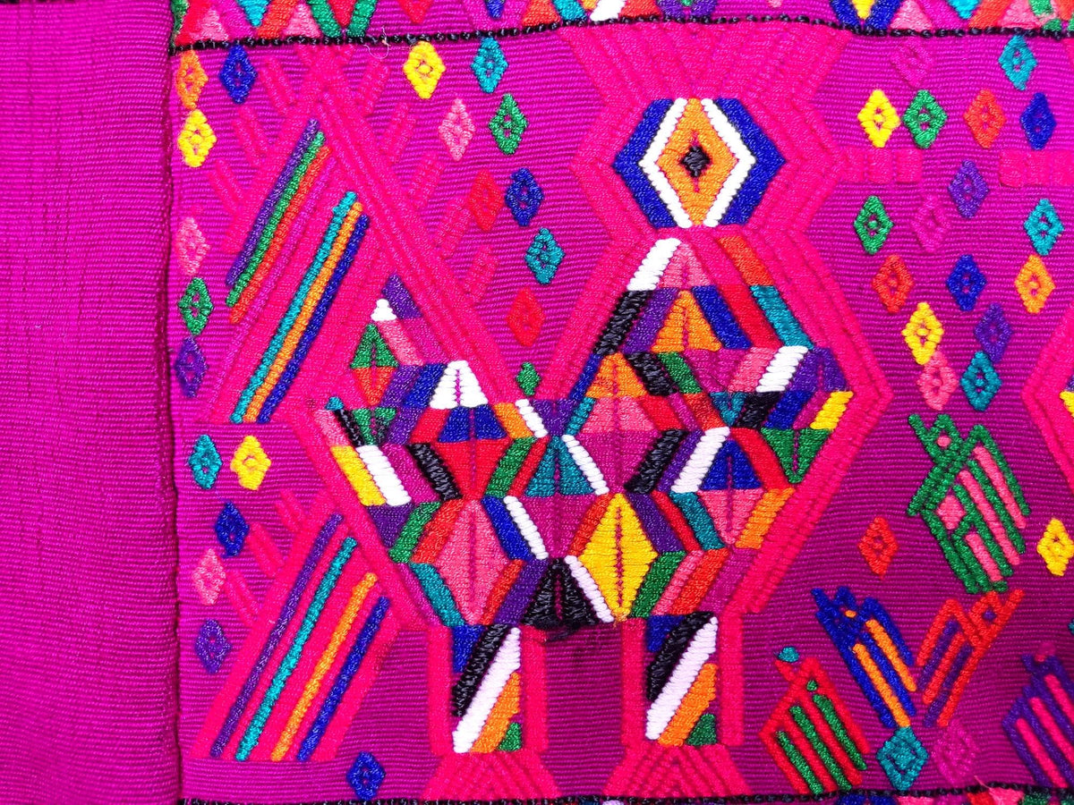 Vintage Unique Guatemala Handmade Weaved MAGENTO Cotton Huipil "Mayan Chichi ROOSTERS"