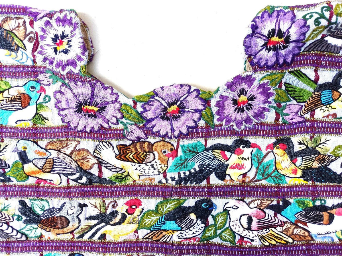 Vintage Santiago Atitlan Huipil Embroidery BIRDS Cotton TAPESTRY And BLOUSE - Home Wall Decor Floral Wall Hanging Blouse