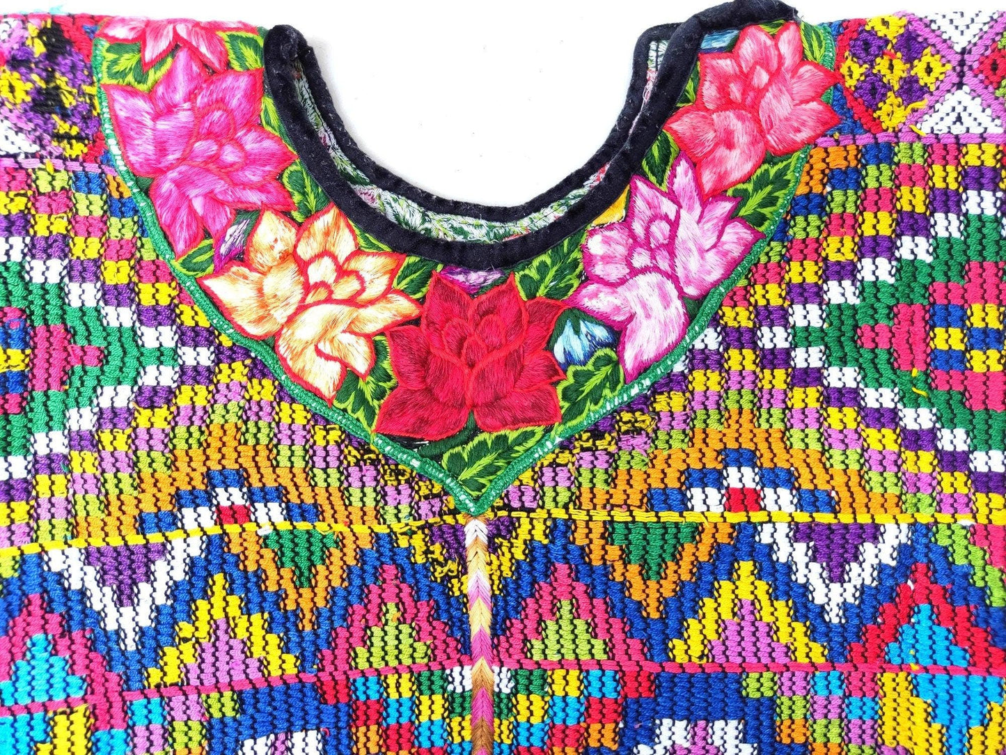 Vintage white black unique handmade weaved cotton Almolonga Quetzaltenango huipil