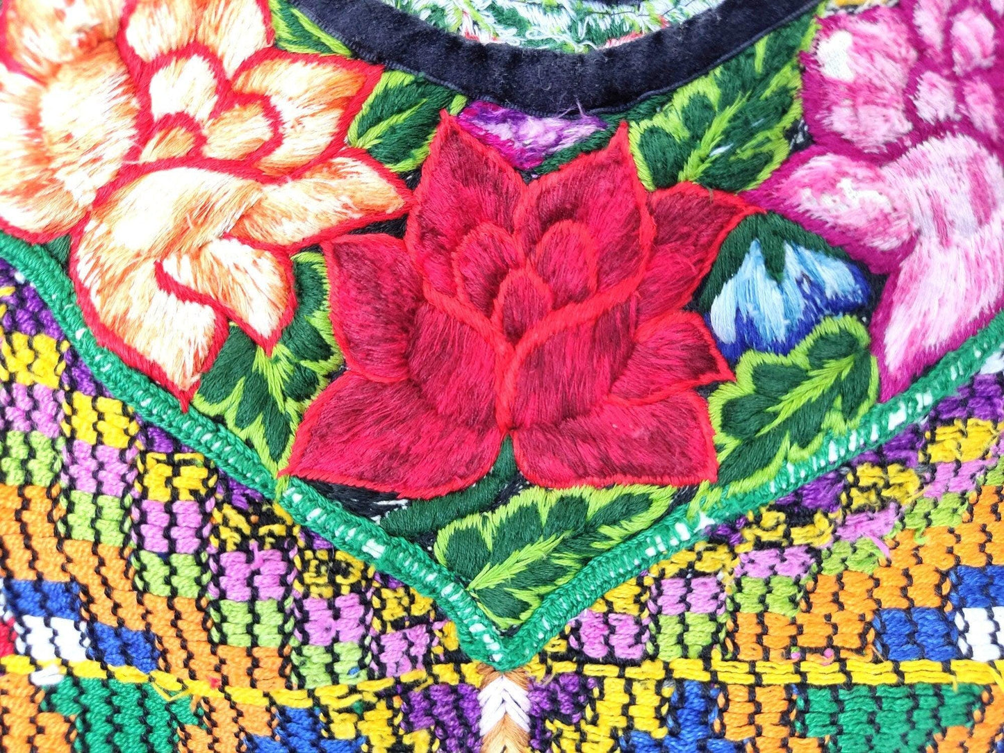 Vintage white black unique handmade weaved cotton Almolonga Quetzaltenango huipil