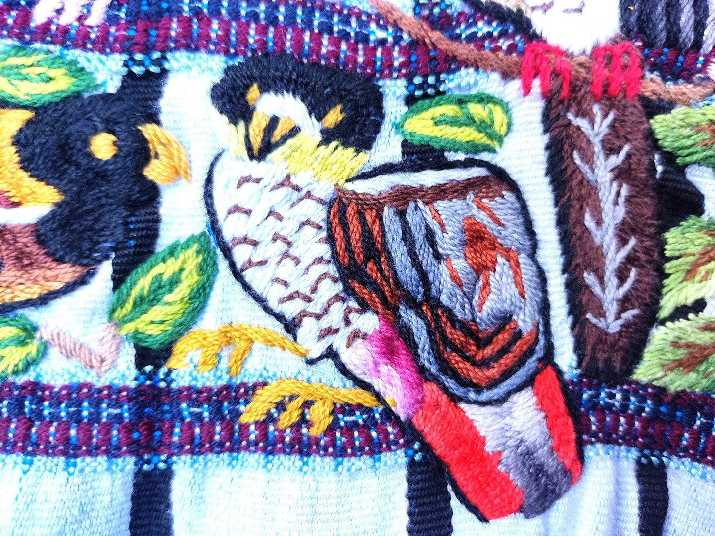 Vintage Santiago Atitlan Huipil Embroidery BIRDS Cotton TAPESTRY And BLOUSE - Home Wall Decor Floral Wall Hanging Blouse