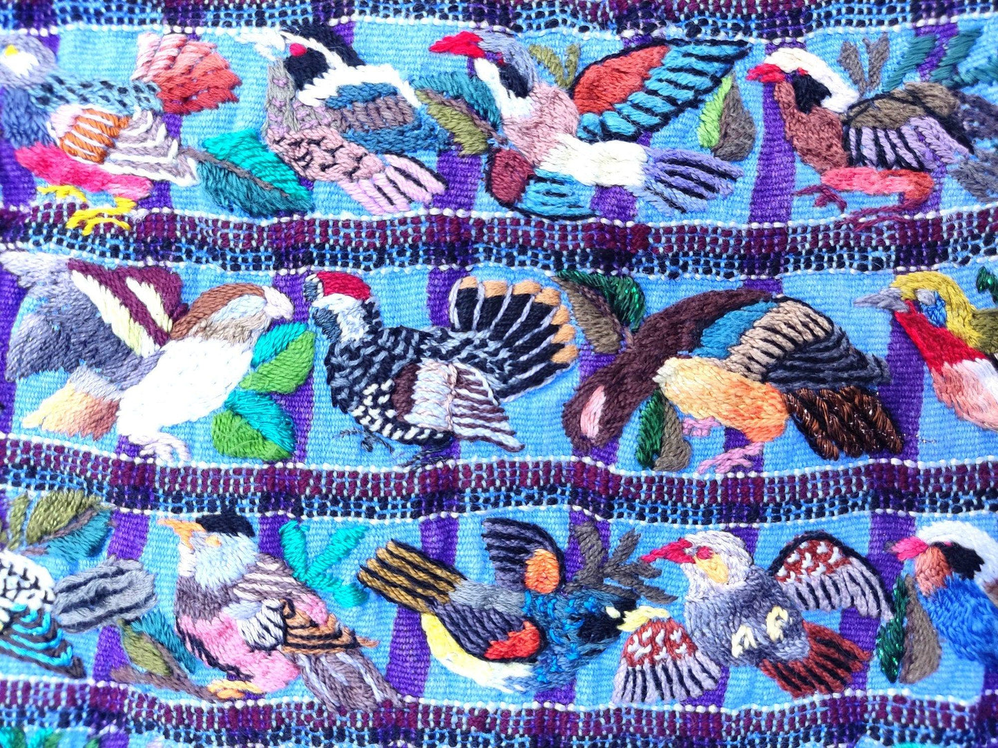 Vintage handmade embroidered Santiago Atitlan huipil cotton wall decor tapestry -Bird family-