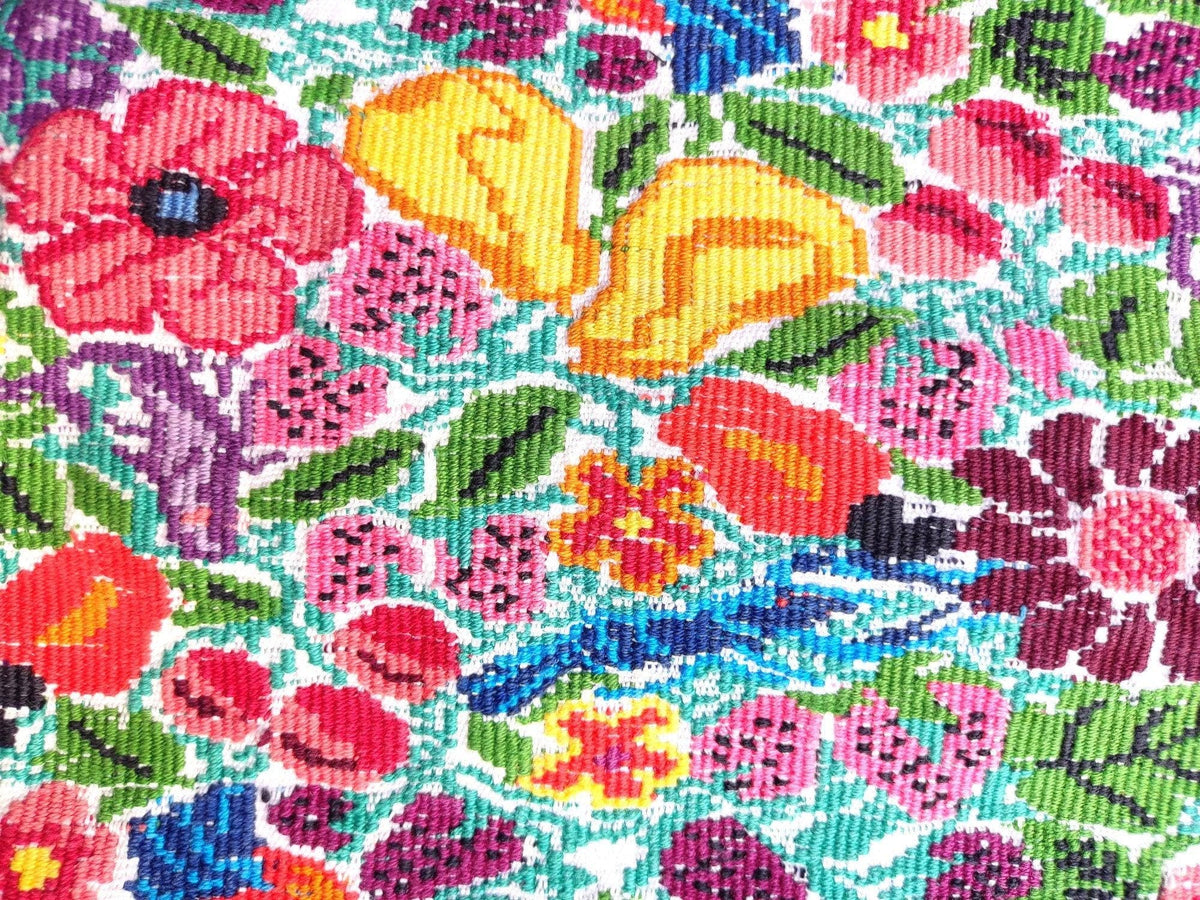 HUIPIL WEAVED Cotton Colorful Table RUNNER - Peacocks, Doves And a Plenty Of Flowers Guatemala Runner
