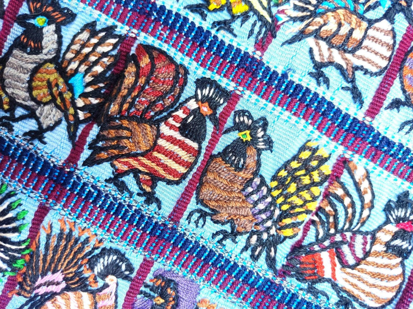 Vintage Santiago Atitlan Huipil Embroidery ROOSTERS PEACOCK Cotton TAPESTRY And Blouse - Home Wall Decor Floral Wall Hanging Blouse 206