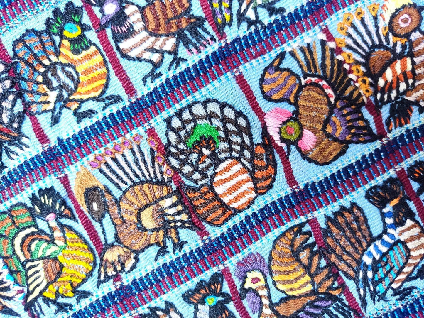 Vintage Santiago Atitlan Huipil Embroidery ROOSTERS PEACOCK Cotton TAPESTRY And Blouse - Home Wall Decor Floral Wall Hanging Blouse 206