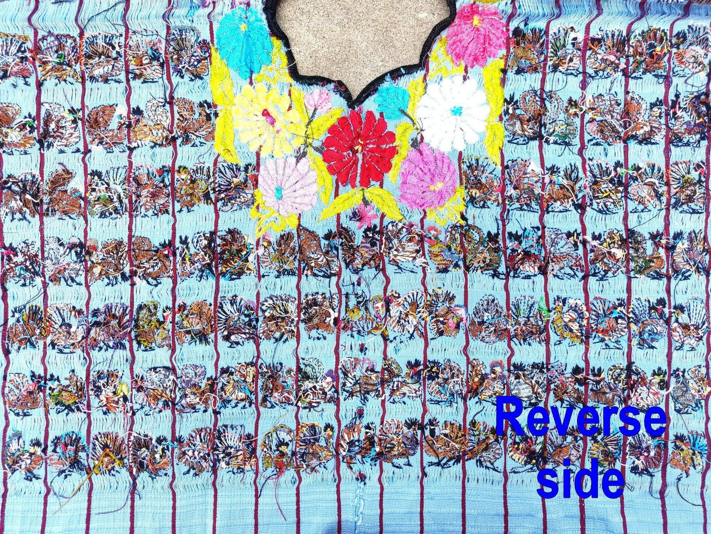 Vintage Santiago Atitlan Huipil Embroidery ROOSTERS PEACOCK Cotton TAPESTRY And Blouse - Home Wall Decor Floral Wall Hanging Blouse 206