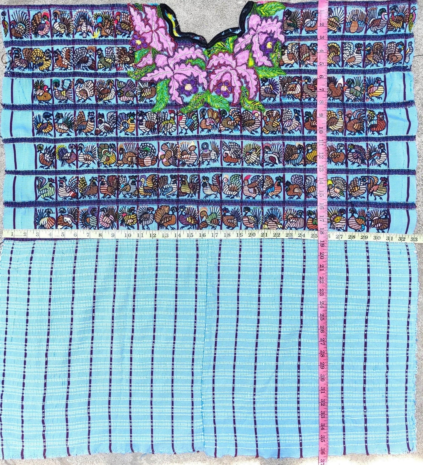 Vintage Santiago Atitlan Huipil Embroidery ROOSTERS PEACOCK Cotton TAPESTRY And Blouse - Home Wall Decor Floral Wall Hanging Blouse 206