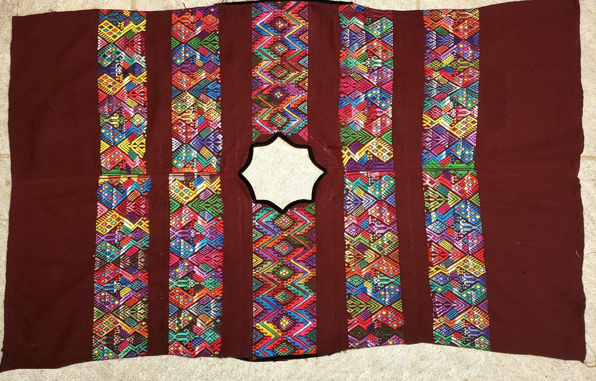 Vintage burgundy unique Guatemala handmade weaved -San Martín Chile verde- Horses motives cotton huipil