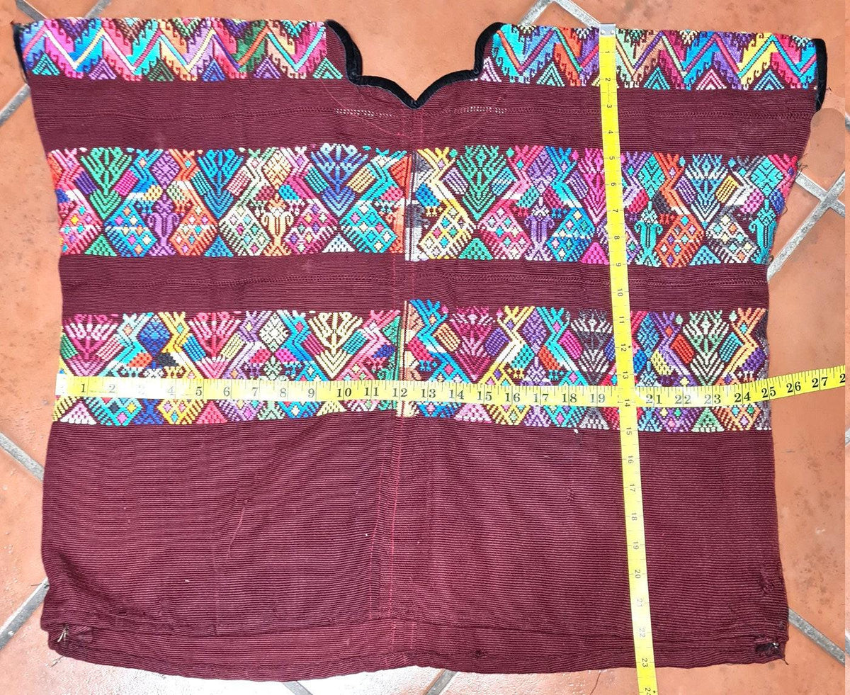 Vintage burgundy unique Guatemala handmade weaved -San Martín Chile verde- Horses motives cotton huipil