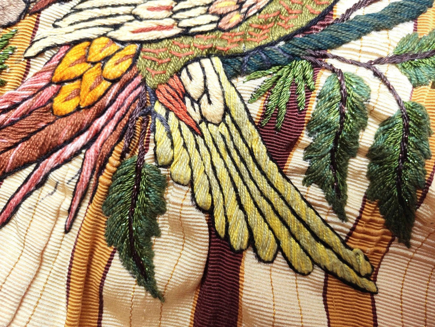 Handmade Yellow EMBROIDERED Guatemalan Santiago Atitlan COTTON WALL Decor "Couple of Parrots" Tapestry