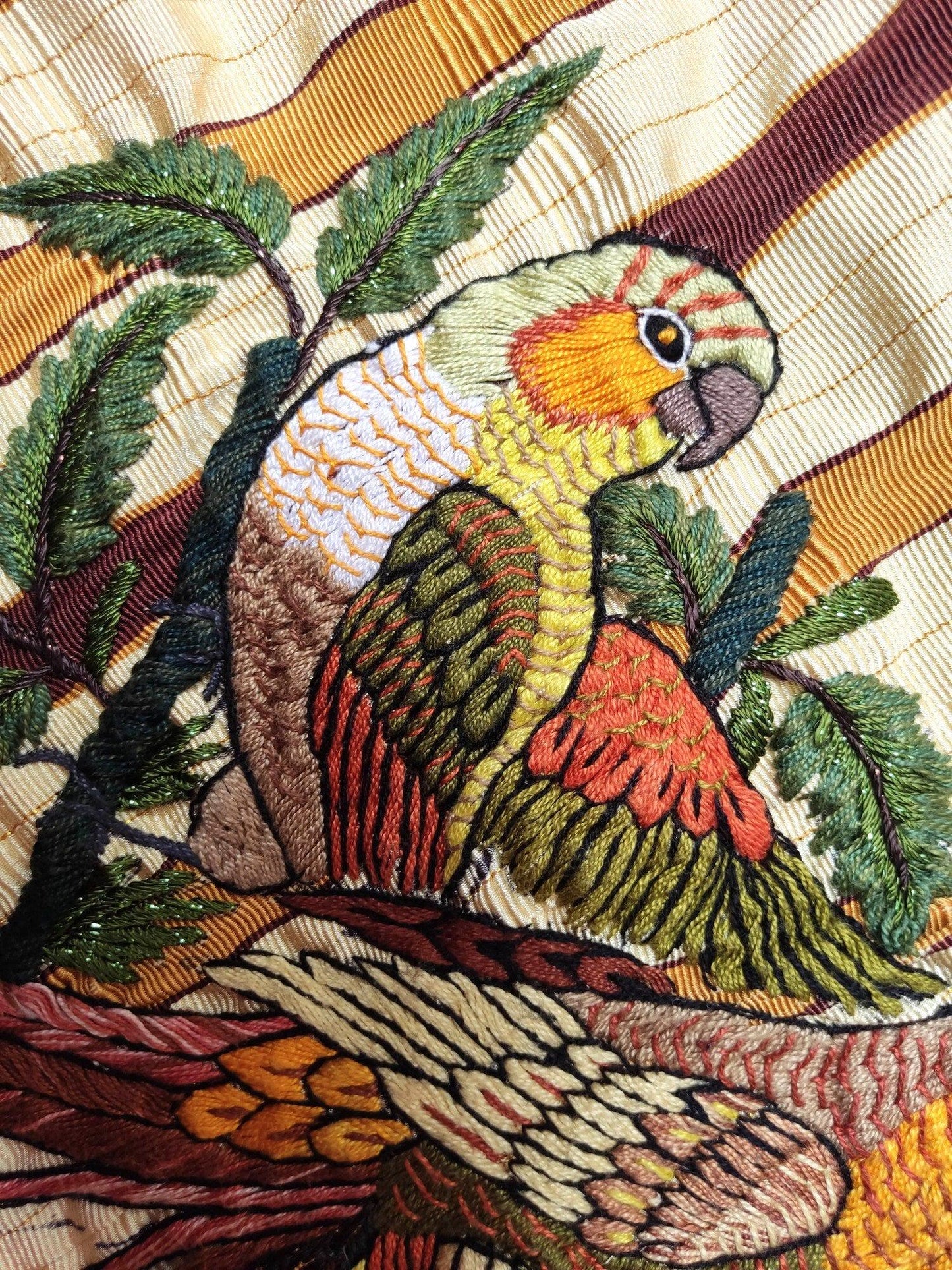 Handmade Yellow EMBROIDERED Guatemalan Santiago Atitlan COTTON WALL Decor "Couple of Parrots" Tapestry