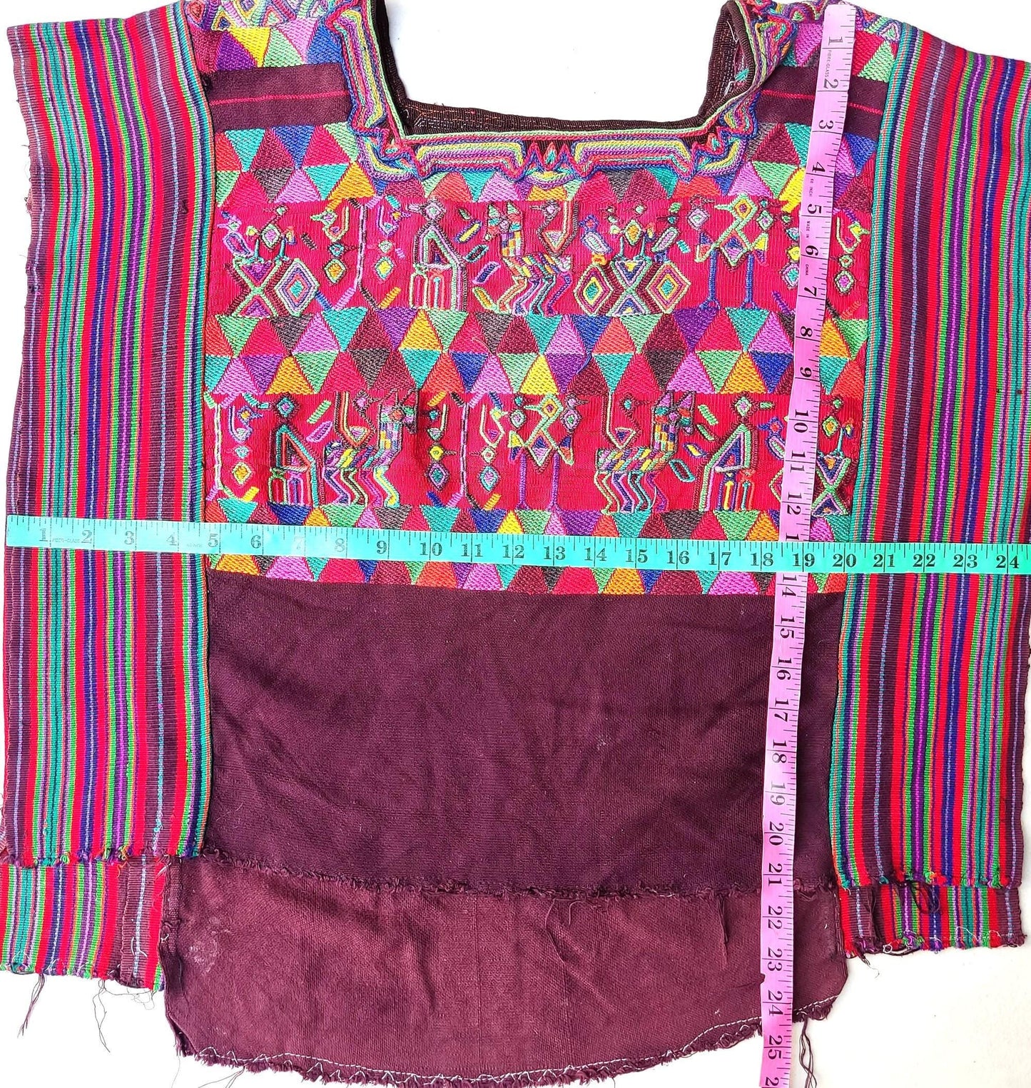 Vintage Guatemalan Unique Red Handmade Weaved Cotton -NEBAJ Huipil- Birds Horses and Geometric Patterns