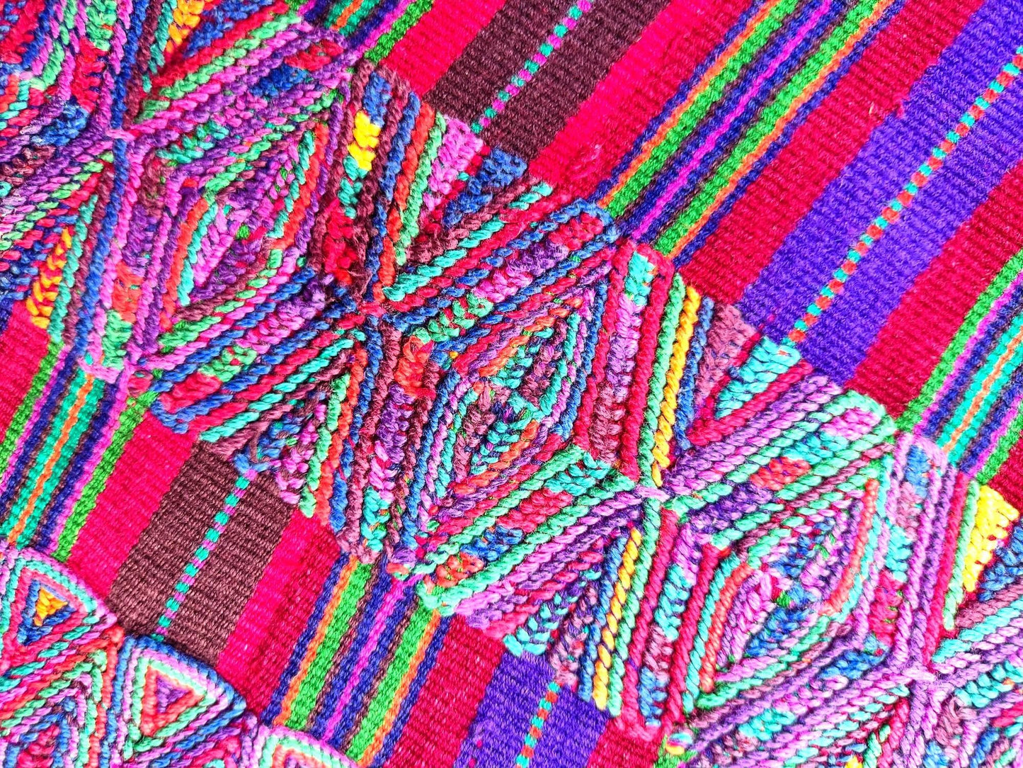 Vintage Guatemalan Unique Red Handmade Weaved Cotton -NEBAJ QUICHE Huipil- Birds HORSES and Geometric Patterns