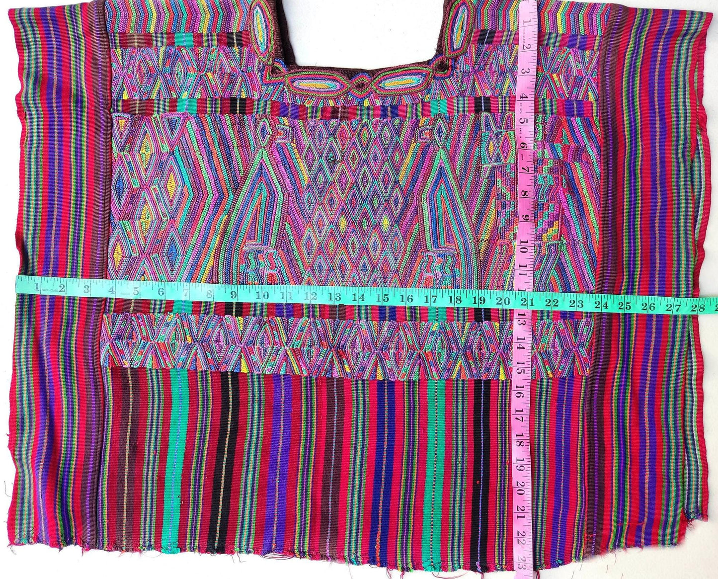 Vintage Guatemalan Unique Red Handmade Weaved Cotton -NEBAJ QUICHE Huipil- Birds HORSES and Geometric Patterns