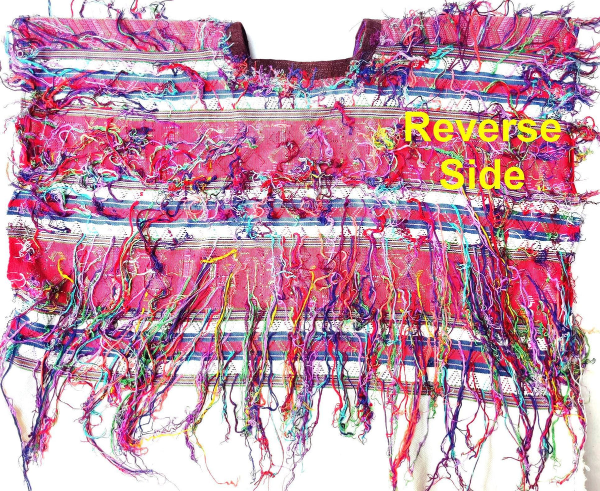 Vintage Guatemalan Unique Red Handmade Weaved Cotton -NEBAJ Huipil- Birds Horses and Geometric Patterns