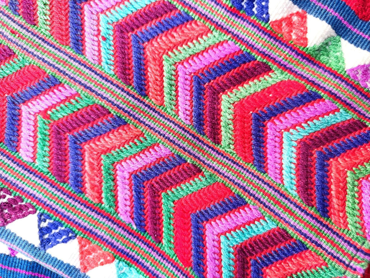 Vintage Guatemalan Unique Red Handmade Weaved Cotton -NEBAJ Huipil- Birds Horses and Geometric Patterns