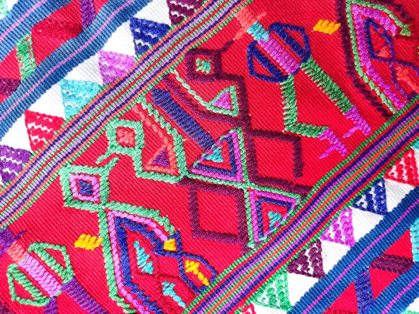 Vintage Guatemalan Unique Red Handmade Weaved Cotton -NEBAJ Huipil- Birds Horses and Geometric Patterns
