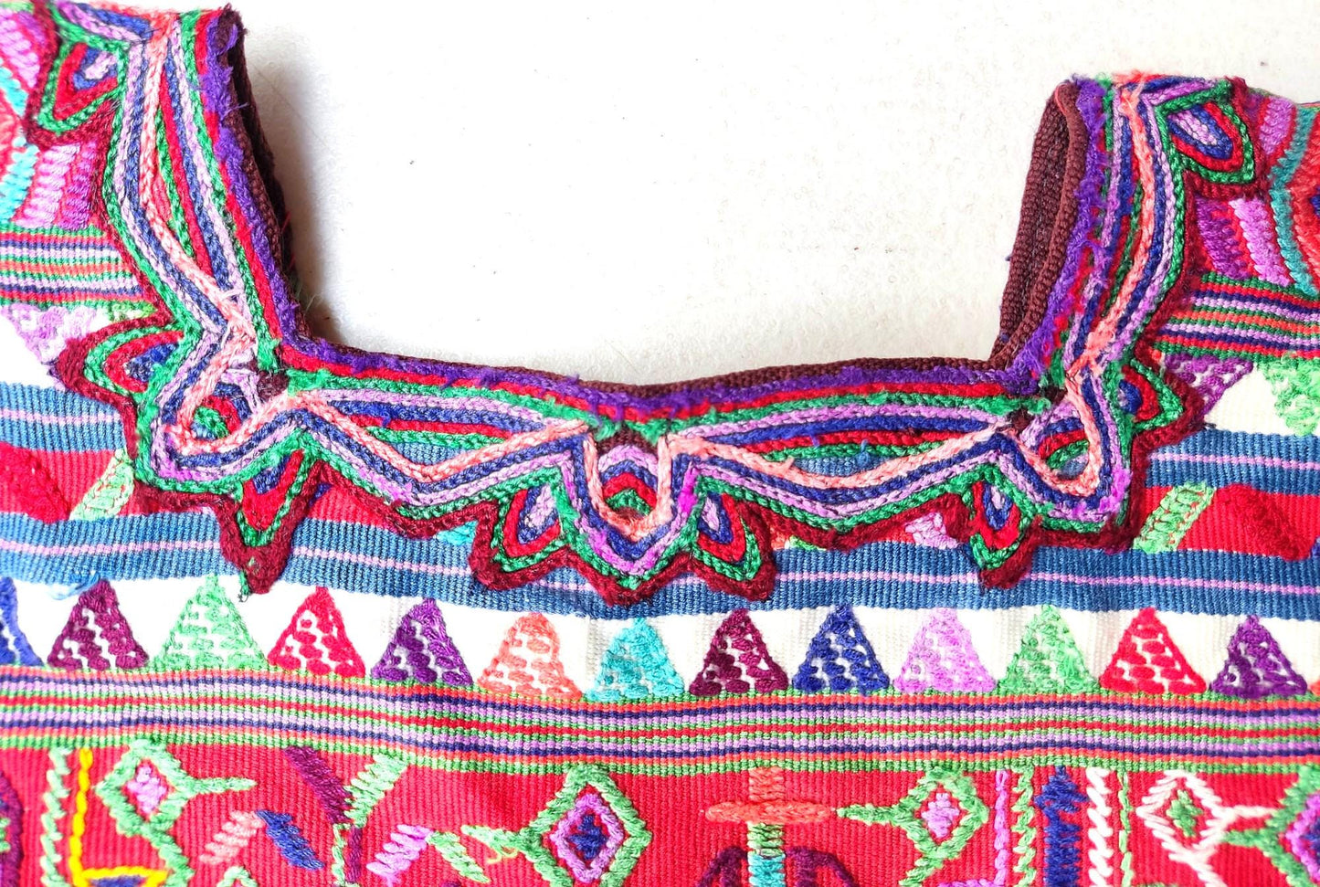 Vintage Guatemalan Unique Red Handmade Weaved Cotton -NEBAJ Huipil- Birds Horses and Geometric Patterns