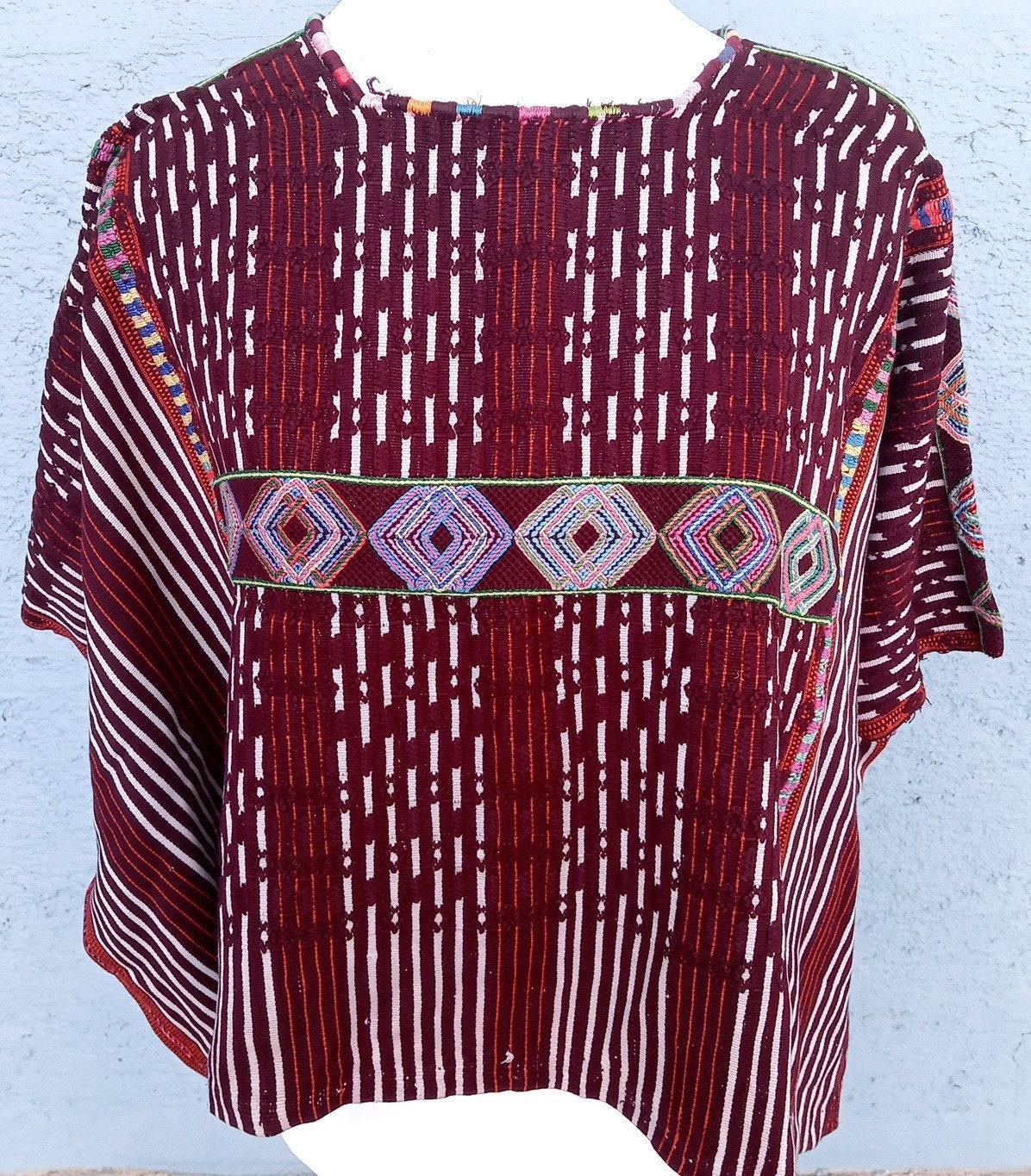 Vintage burgundy unique Guatemala handmade weaved -Colotenango huipil